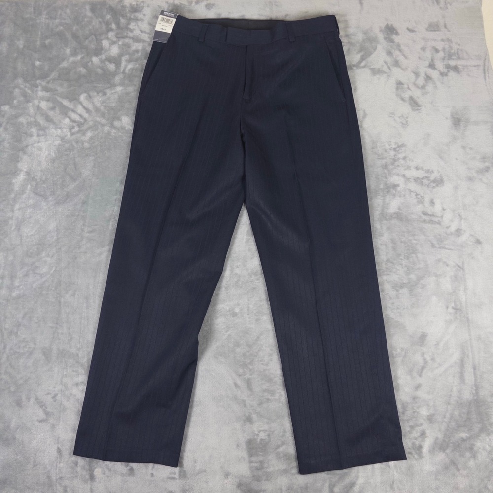 Kenneth Cole Reaction Dress Pants Mens 34x30 Navy Textured Stripe Flat Front New